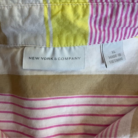 New York & Company Pink Yellow Stripe Button Down Women Blouse Top Size XL - Picture 8 of 11